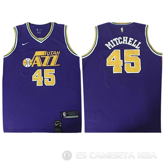 Camiseta Donovan Mitchell #45 Utah Jazz Classic 2018-19 Violeta - Haga un click en la imagen para cerrar